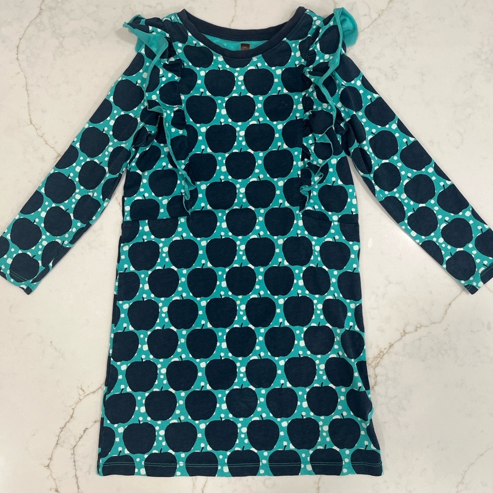 🍎 Tea Collection Girls Apple Print Dress 7 | Long Sleeve Fall School